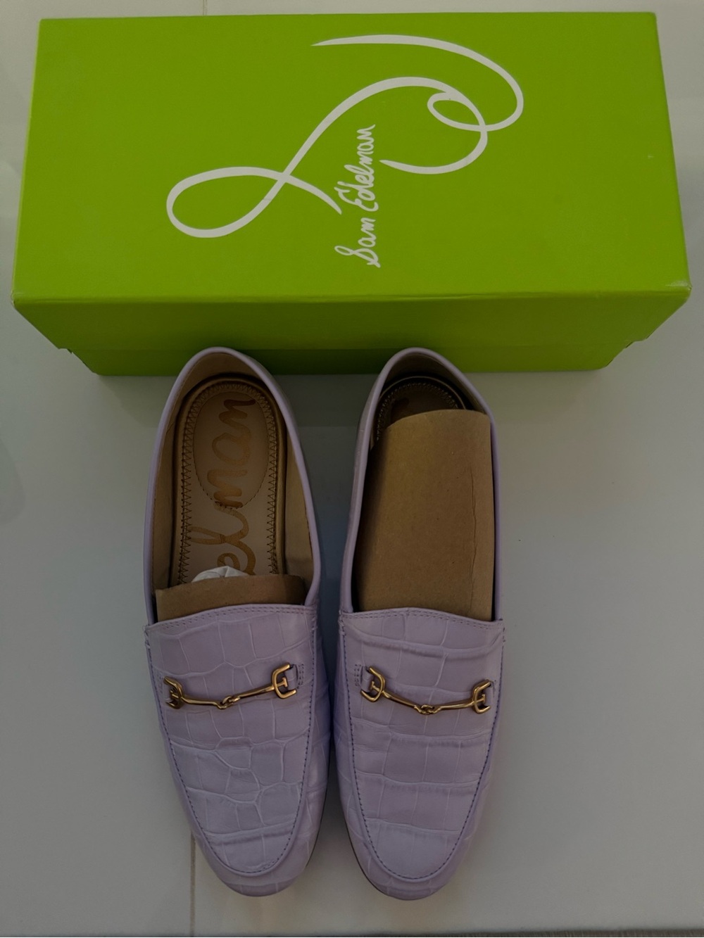 Sam Edelman Lilac Croc-Embossed Horsebit Loafers in Pale Lavender